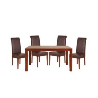 Islar Solid Wood Rectangular Extending 4 Seater Dining Set with Brown Chairs - 