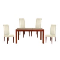 Islar Solid Wood Rectangular Extending 4 Seater Dining Set with Cream Chairs - 