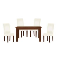 Calza Oak Rectangular 4 Seater Dining Set with Cream Upholstered Chairs - 