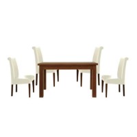 Calza Oak Rectangular 4 Seater Dining Set with Cream Upholstered Roll Back Chairs - 