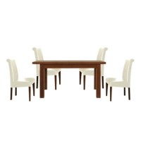 Calza Oak Rectangular Extending 4 Seater Dining Set with Cream Upholstered Roll Back Chairs