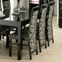 Dazzle High Gloss Black Upholstered Swirl Dining Chair - 