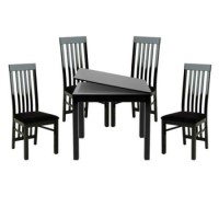 Dazzle High Gloss Black Square Extending 4 Seater Dining Set with Slat Back Chairs - 