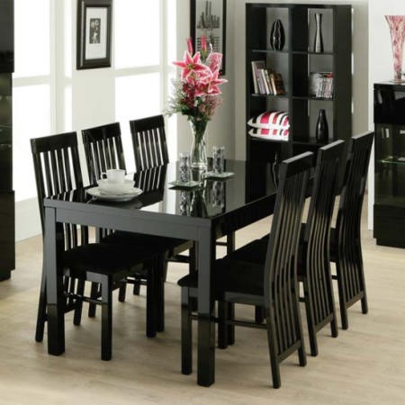 Zone Dazzle High Gloss Black Rectangular 4 Seater Dining Set with Slat