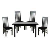 Dazzle High Gloss Black Rectangular Extending 4 Seater Dining Set with Slat Back Chairs - 