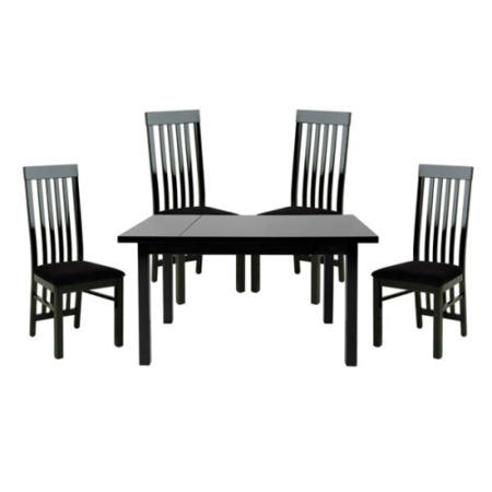 Dazzle High Gloss Black Rectangular Extending 4 Seater Dining Set with Slat Back Chairs - 
