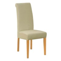 Jenson Oak Roll Back Upholstered Dining Chair in Cream