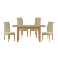 Jenson Oak Rectangular Extending 4 Seater Dining Set with Cream Roll Back Chairs
