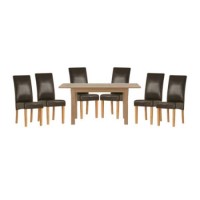 Zone Jenson Oak Extending 6 Seater Dining Set with Brown Upholstered Chairs