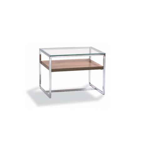 Hasena Caro Side Table in Chrome and Walnut with Glass Top