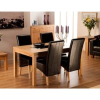 Milagros Rectangular Dining Set in Oak with 4 Chairs in Black