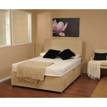 Visco Therapy Dusk Faux Suede Divan Bed in Beige with Memory Foam Co Visco 1000 Memory Foam Mattress with vCool - double divan and mattress