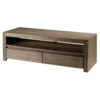 Alpes Developpement Cosmos Grey Tinted Solid Teak 1 Niche 2 Drawer TV Cabinet