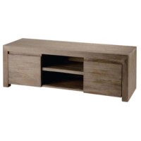 Alpes Developpement Cosmos Grey Tinted Solid Teak 2 Niche 2 Door TV Cabinet 