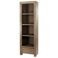 Alpes Developpement Cosmos Grey Tinted Solid Teak 1 Drawer Narrow Bookcase