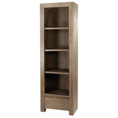 Alpes Developpement Cosmos Grey Tinted Solid Teak 1 Drawer Narrow Bookcase