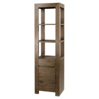 Alpes Developpement Cosmos Grey Tinted Solid Teak 1 Door 1 Drawer Display Cabinet