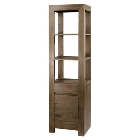 Alpes Developpement Cosmos Grey Tinted Solid Teak 1 Door 1 Drawer Display Cabinet