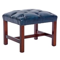 Icon Designs St Ives Reproduction Leather Footstool in Antique Blue
