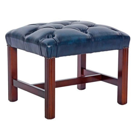 Icon Designs St Ives Reproduction Leather Footstool in Antique Blue