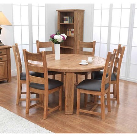 Danube Solid Oak Round Dining Set, Solid Oak Round Dining Table 6 Chairs