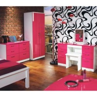 Emmeline High Gloss 3 Piece Bedroom Set in White and Pink - 