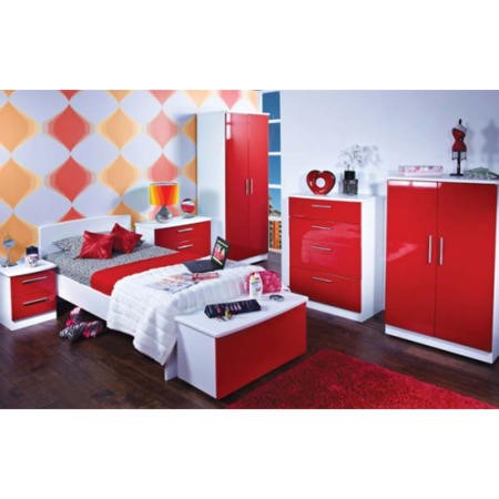 welcome furniture hatherley high gloss 6 piece white and red bedroom  storage set