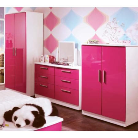 Welcome Furniture Hatherley High Gloss 3 Piece White And Pink Bedroom Storage Set Furniture123