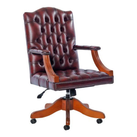 Icon Designs St Ives Gainsborough Leather Swivel Study Chair in Red