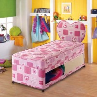 Airsprung Kids Beta Pink Divan and Mattress - small single with large side drawer