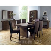 Bentley Designs Akita Walnut Dining Set with 6 Brown Tapered Back Chairs