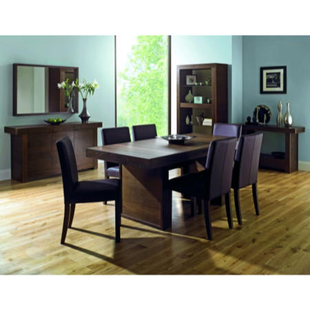 Bentley Designs Akita Walnut Extending Dining Set with 4 Brown Square Back Chairs