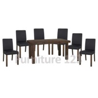 Bentley Designs Akita Walnut Rectangular Extending Dining Set with 6 Brown Square Back Chairs
