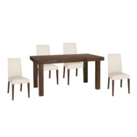 Bentley Designs Akita Walnut Rectangular Extending Dining Set with 4 Ivory Tapered Back Chairs