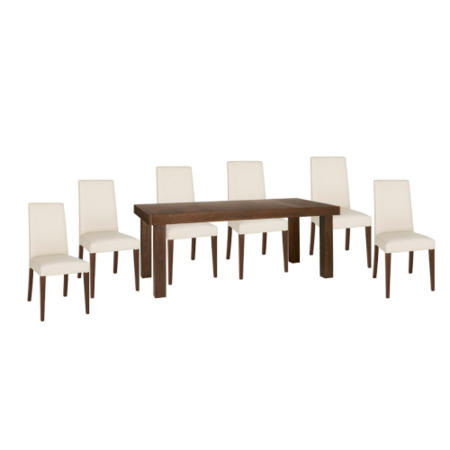 Bentley Designs Akita Walnut Extending Dining Set with 6 Ivory Chairs