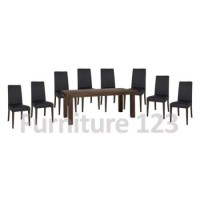 Bentley Designs Akita Walnut Large Rectangular Extending Dining Set with 8 Brown Tapered Back Chairs