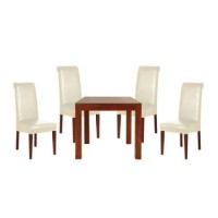 Islar Solid Wood Square 4 Seater Dining Set with Cream Chairs