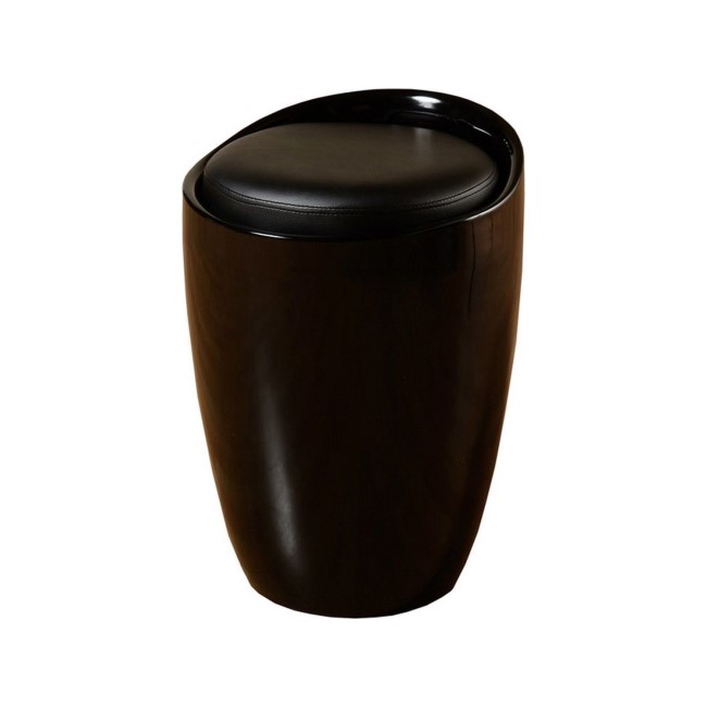 Seconique Black Storage Stool with Faux Leather Padded Seat
