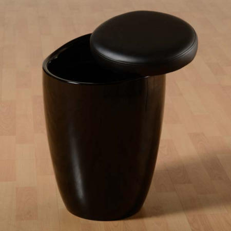 Seconique Black Storage Stool with Faux Leather Padded Seat