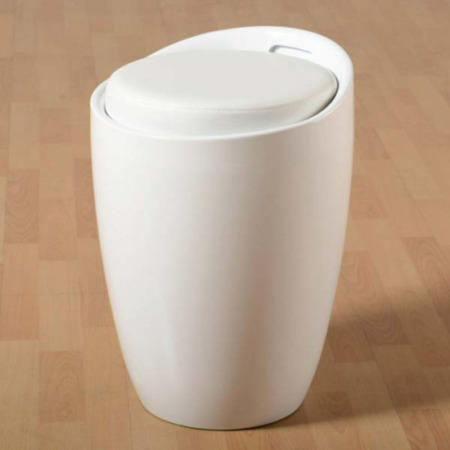 Seconique White Storage Stool with Faux Leather Padded Seat