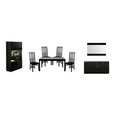 Dazzle High Gloss Black Dining Room Furniture Set with Rectangular Table and Slat Back Chairs