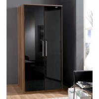 Siena Walnut and Black Gloss 2 Door Wardrobe - 