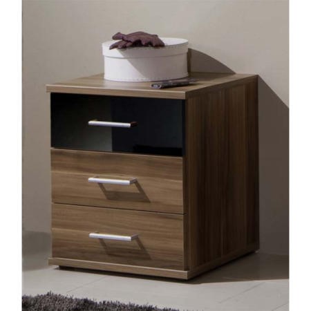 walnut and black gloss bedside table