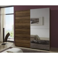 Siena Walnut Large Half Mirrored Sliding Door Wardrobe - 