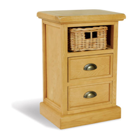 Savoy Oak 2 Drawer 1 Basket Side Table