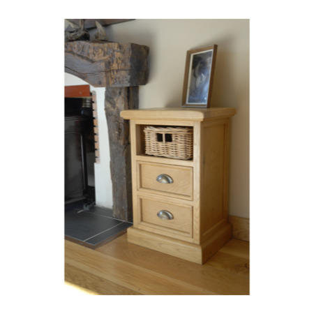 Savoy Oak 2 Drawer 1 Basket Side Table