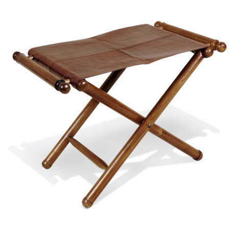 Oceans Apart Campaign Teak and Leather Wide Folding Stool