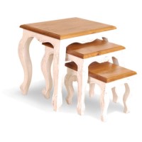 French Painted Carved Nest of Tables - teal