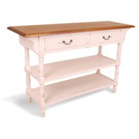 French Painted 2 Drawer 2 Shelf Console Table - antique white
