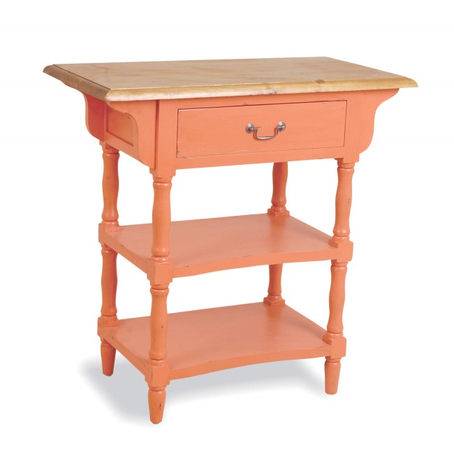 French Painted 1 Drawer 2 Shelf Console Table - burnt orange